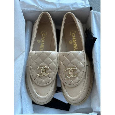 Chanel Grey Leather Loafers