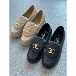 Chanel Grey Leather Loafers